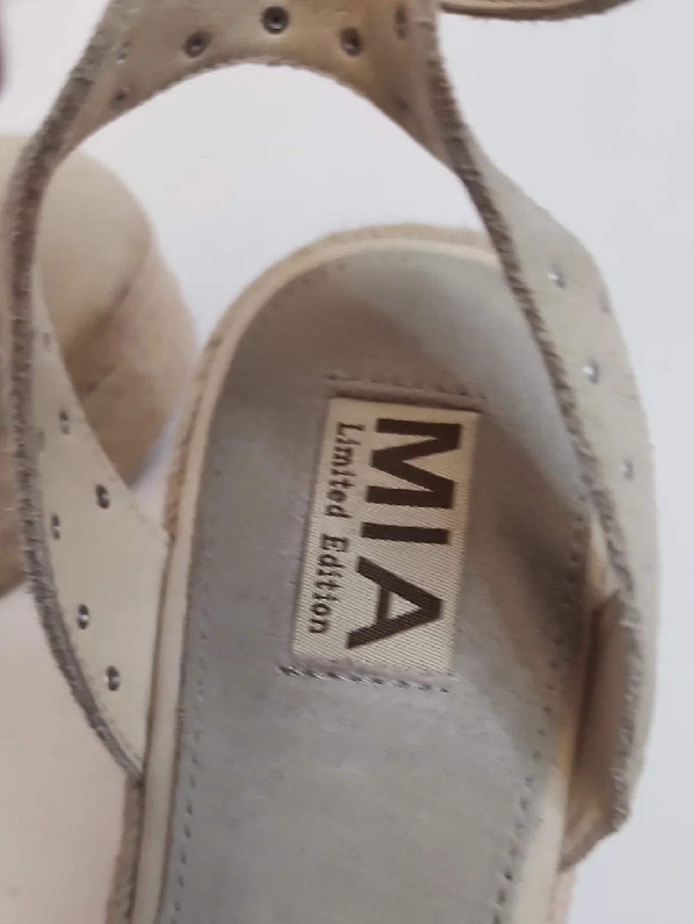 MIA Beige Suede Studded Espadrille Wedge Sandals Size 7.5